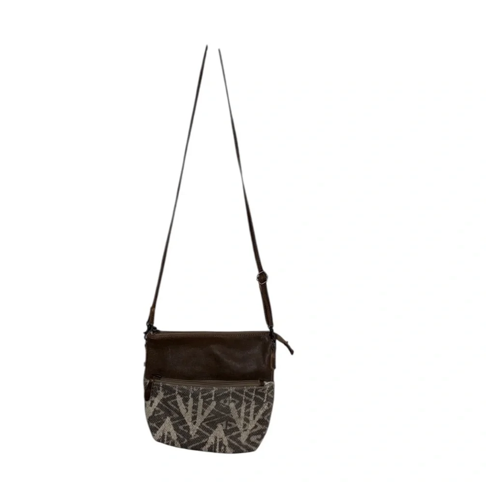 Myra Brown Leather Grey Arrow Medium Crossbody Bag